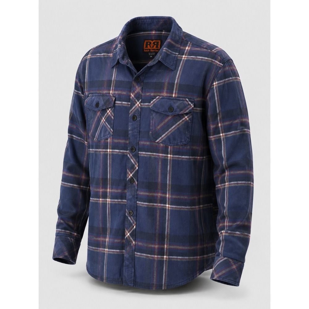 Rock Revival Flannel Shirt Mens 3XL Plaid Blue Red Button Down LS Thick Stitch